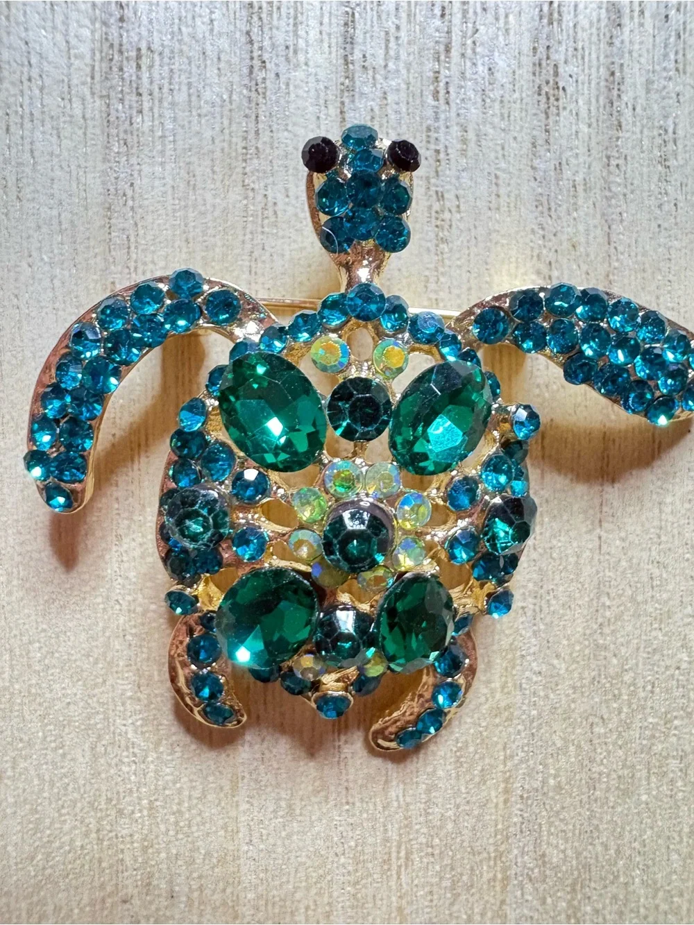 Crystal Turtle Brooch - Teal Green Rhinestone Turtle Pin